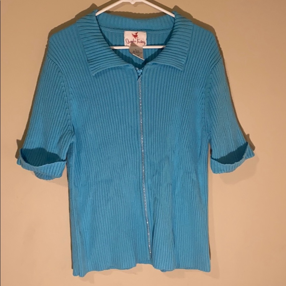 Quaker Factory Zip Up Ribbed Sweater L Large